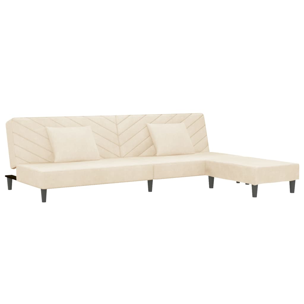 vidaXL Dvivietė sofa-lova su dvejom pagalvėm/pakoja, kreminė, aksomas