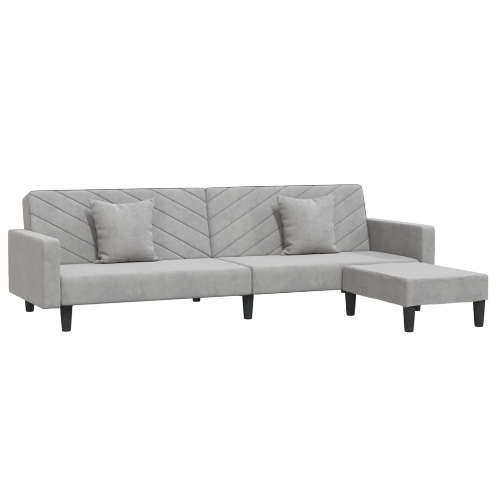 vidaXL 2-местен диван с две възглавници и табуретка, светлосив, кадифе