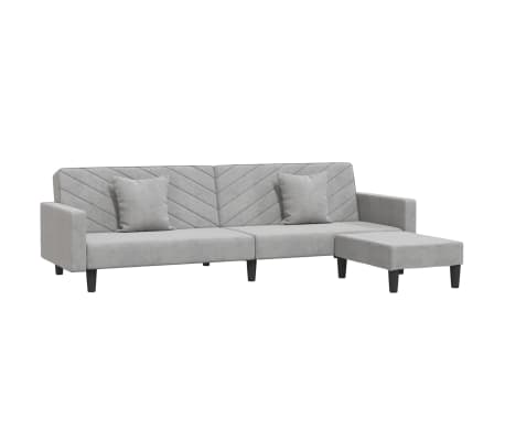 vidaXL 2-местен диван с две възглавници и табуретка, светлосив, кадифе