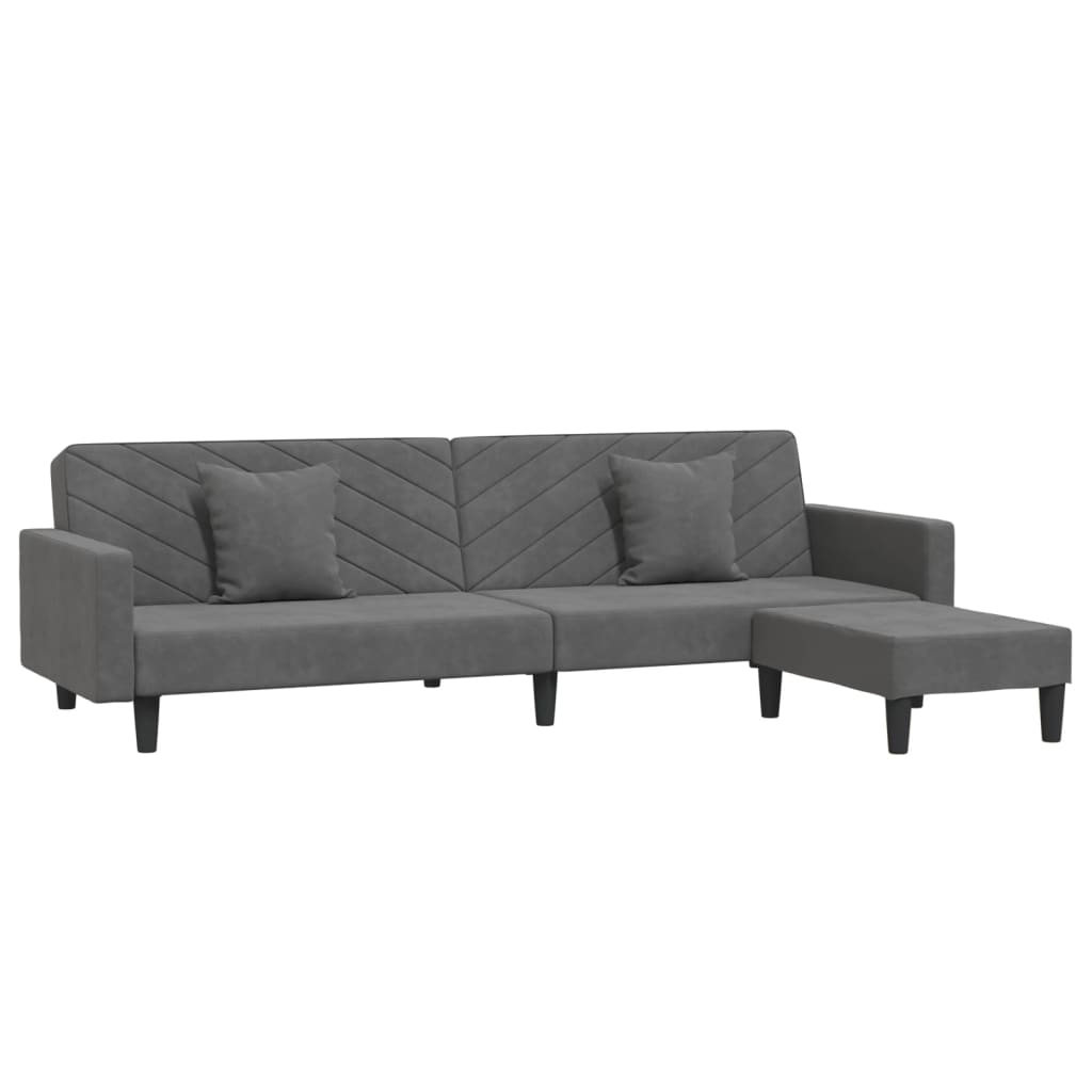 vidaXL Schlafsofa 2-Sitzer mit 2 Kissen und Fußhocker Dunkelgrau Samt