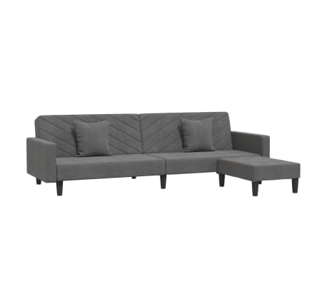 vidaXL 2-местен диван с две възглавници и табуретка, тъмносив, кадифе