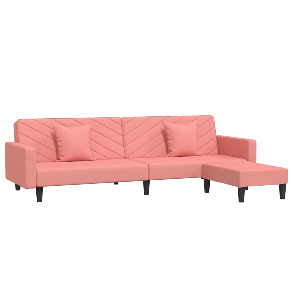 vidaXL divvietīga dīvāngulta ar kājsoliņu, 2 spilveni, rozā samts