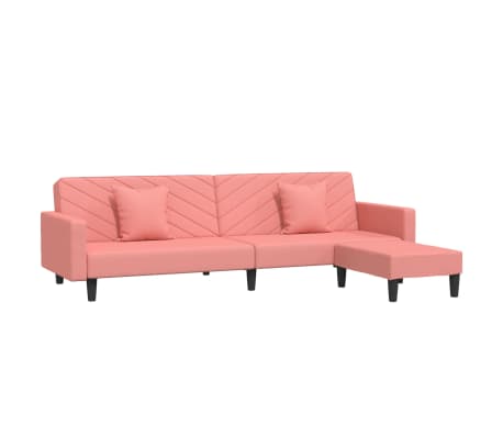 vidaXL divvietīga dīvāngulta ar kājsoliņu, 2 spilveni, rozā samts