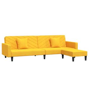 vidaXL Dvivietė sofa-lova su dvejom pagalvėm/pakoja, geltona, aksomas