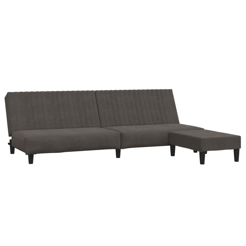 vidaXL 2-местен диван с табуретка, тъмносив, кадифе