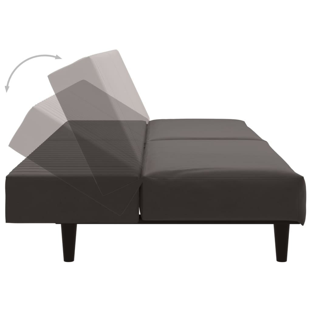 Kétszemélyes sötétszürke bársony kanapéágy lábtartóval 