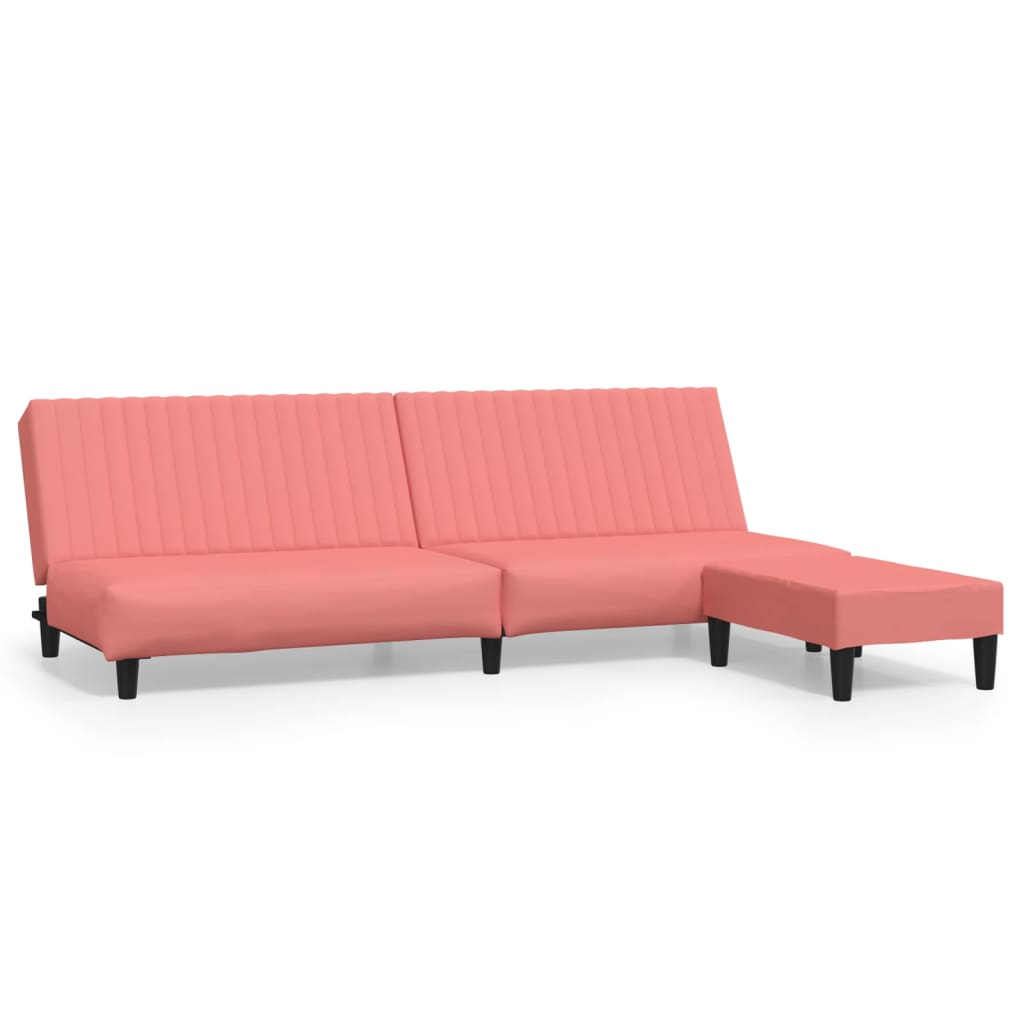 Kétszemélyes rózsaszín bársony kanapéágy lábtartóval 