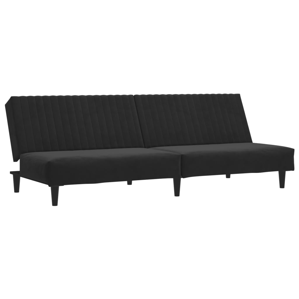 Canapea extensibilă cu taburet, 2 locuri, negru, catifea