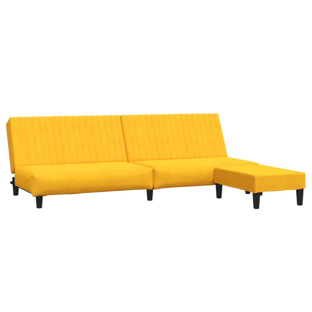 kétszemélyes sárga bársony kanapéágy lábtartóval