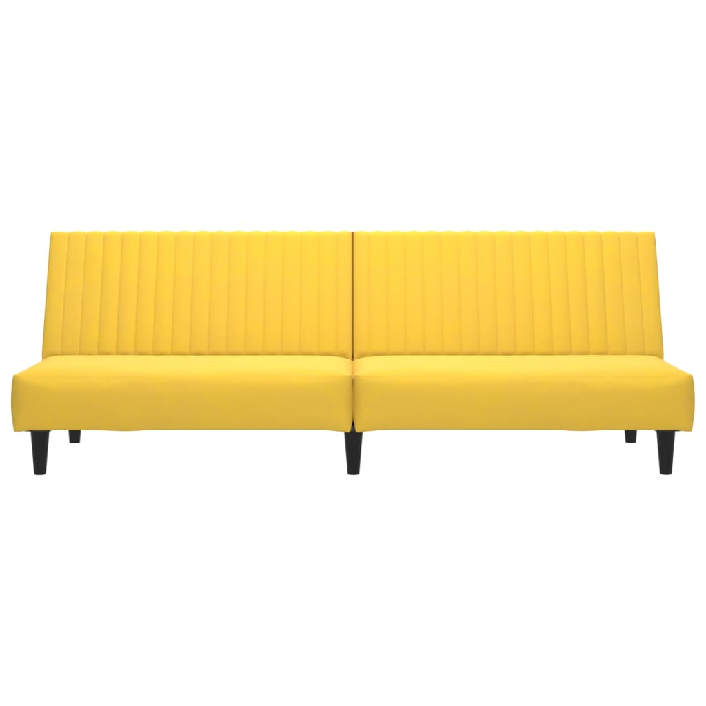 Kétszemélyes sárga bársony kanapéágy lábtartóval 