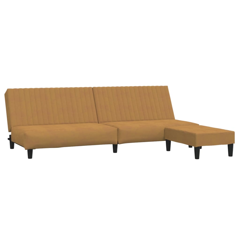 vidaXL 2-местен диван с табуретка, кафяв, кадифе