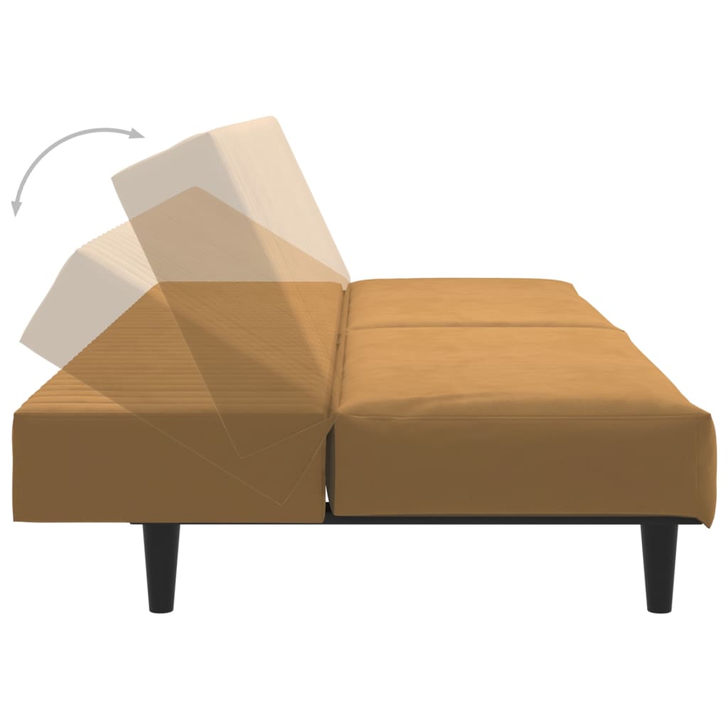 Kétszemélyes barna bársony kanapéágy lábtartóval 