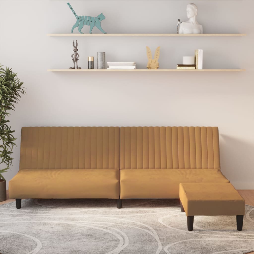 Canapé-lit à 2 places avec repose-pied Marron Velours
