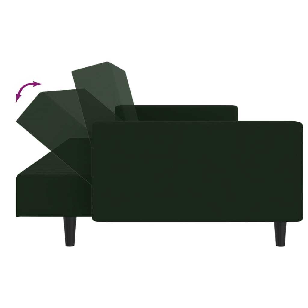 Kétszemélyes sötétzöld bársony kanapéágy lábtartóval 