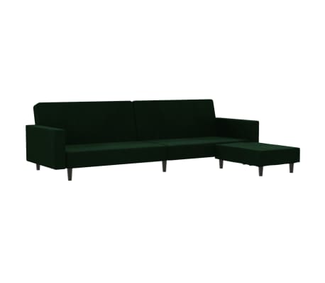 vidaXL 2-местен диван с табуретка, тъмнозелен, кадифе