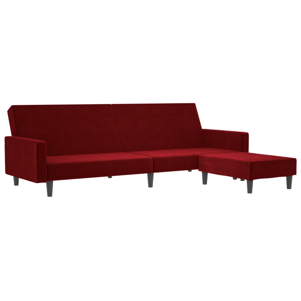 vidaXL Sofá-cama de 2 lugares com apoio de pés veludo vermelho tinto