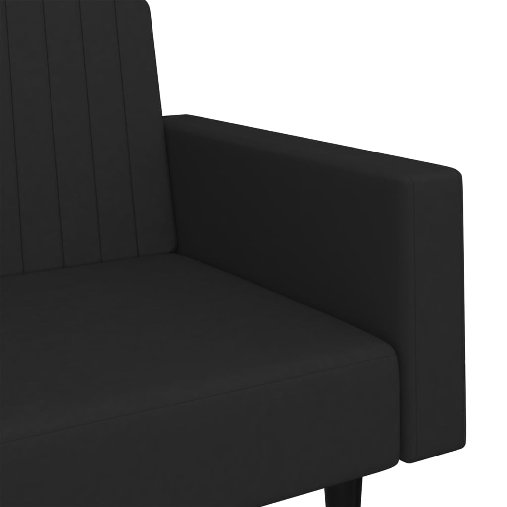 Kétszemélyes fekete bársony kanapéágy lábtartóval 