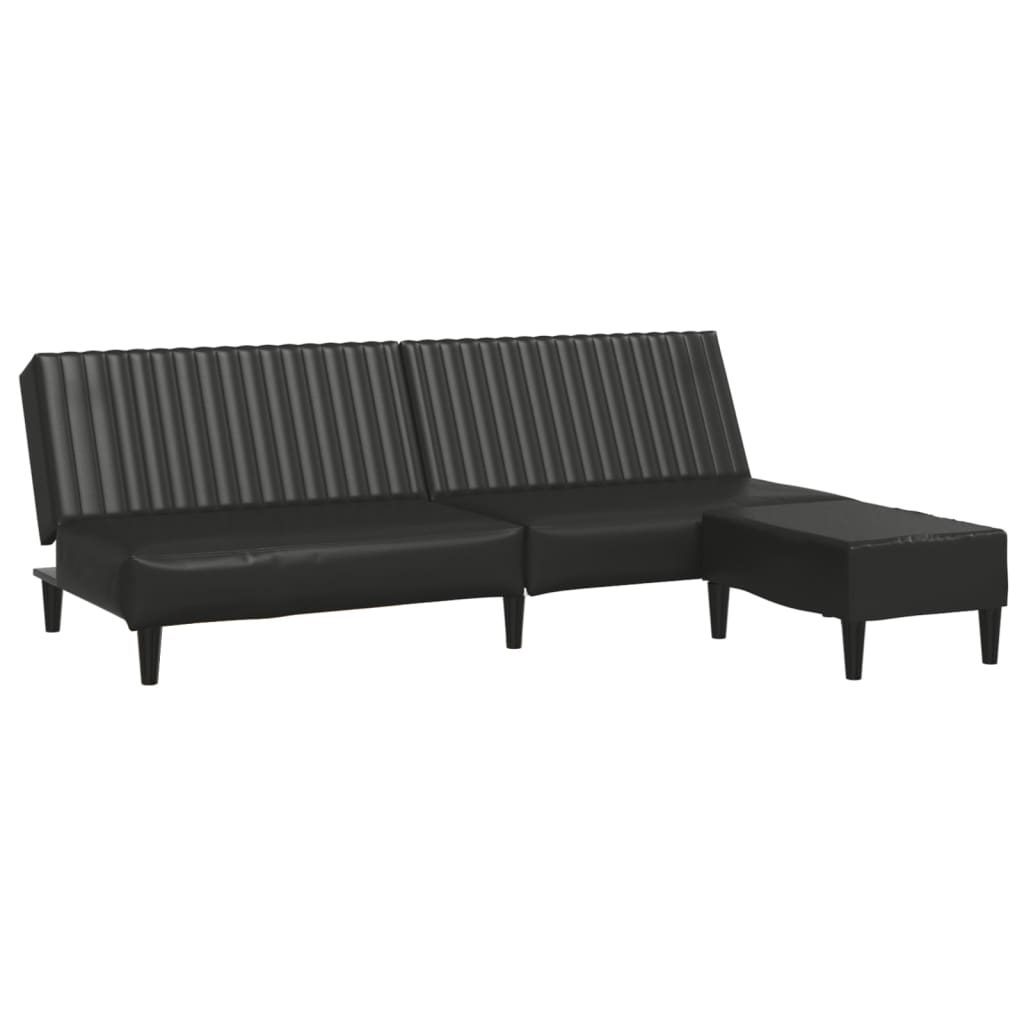 vidaXL 2-osobowa sofa z podnóżkiem, czarna, sztuczna skóra