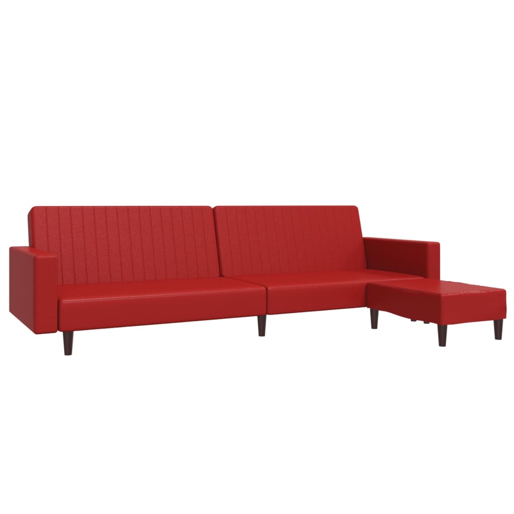 vidaXL 2-местен диван с табуретка виненочервен изкуствена кожа