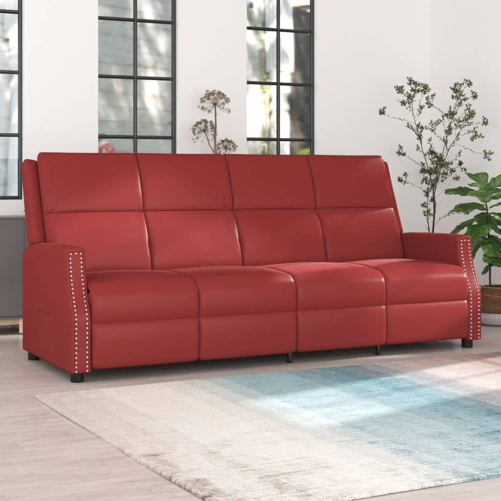 Fotoliu rabatabil cu 4 locuri, roșu vin, piele ecologică