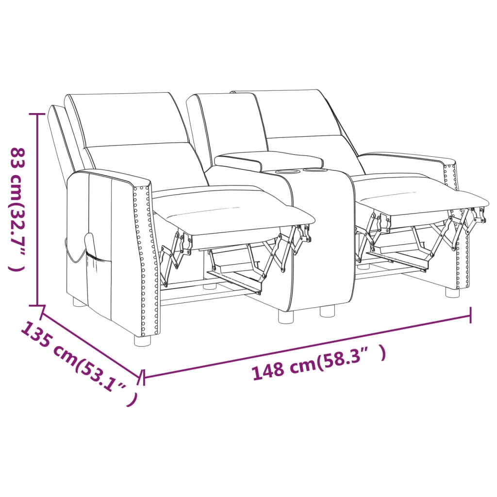 Fotoliu de masaj rabatabil cu 2 locuri roșu vin piele ecologică
