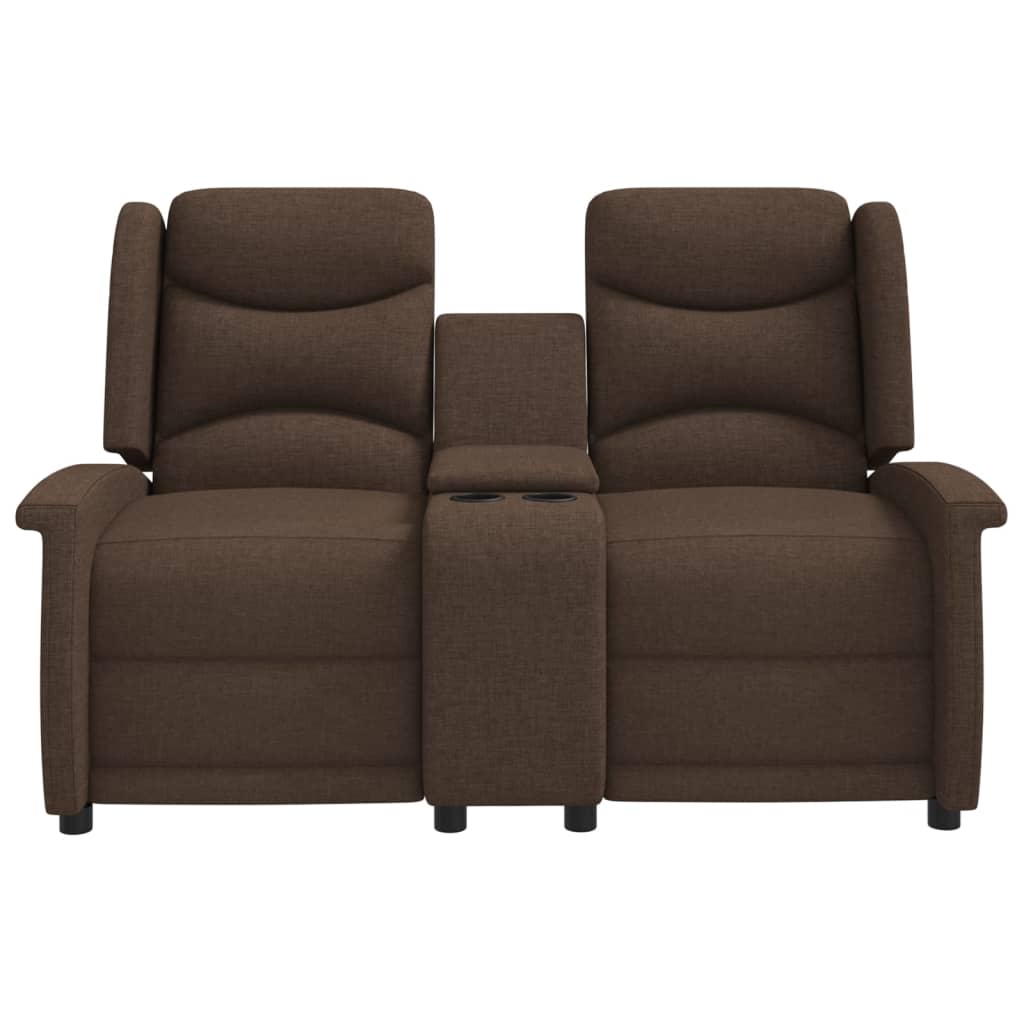 vidaXL 2-sits reclinerfåtölj med mugghållare brun tyg