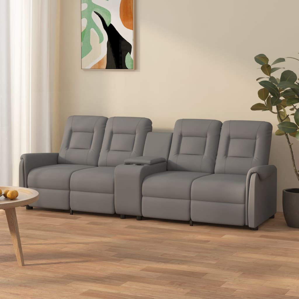 Relaxsofa 4Sitzer mit Getränkehaltern Grau Kunstleder Weddig