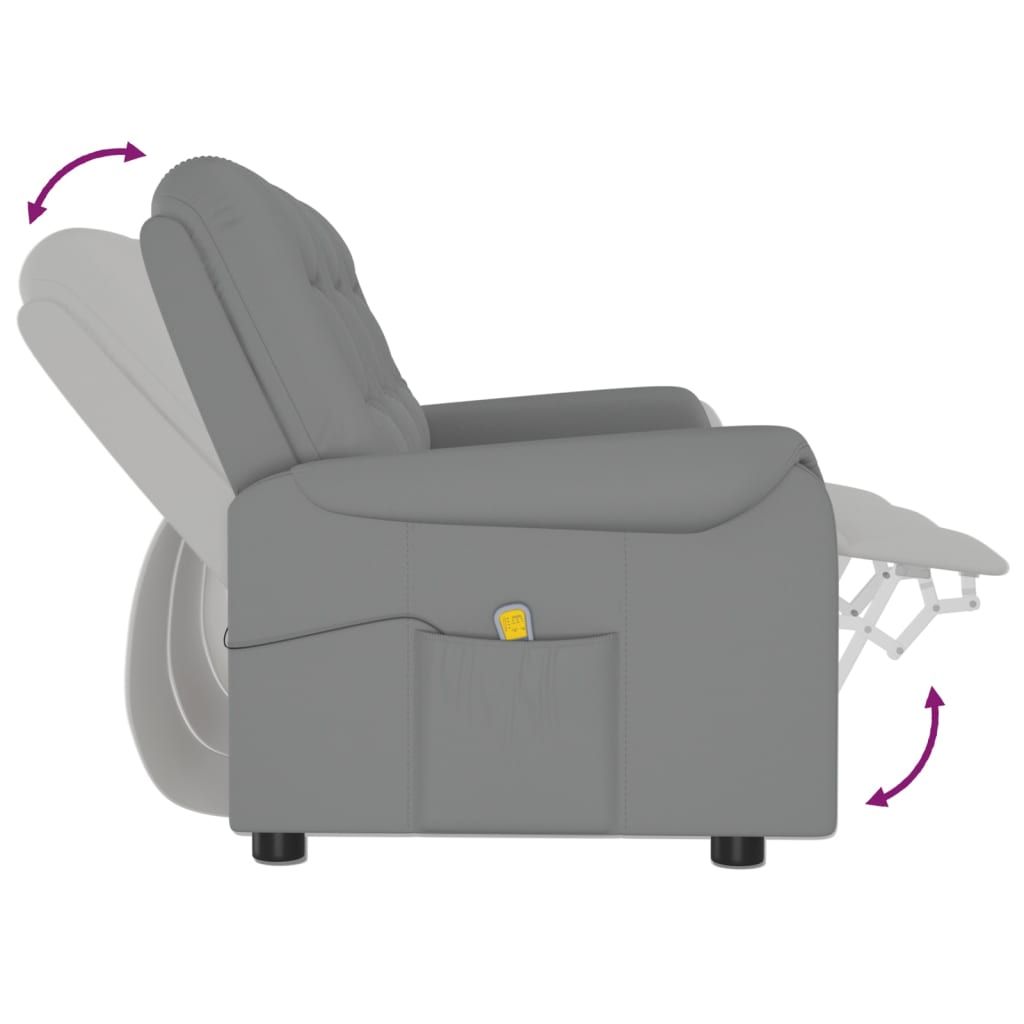 Fotoliu de masaj rabatabil cu 3 locuri, gri, piele ecologică
