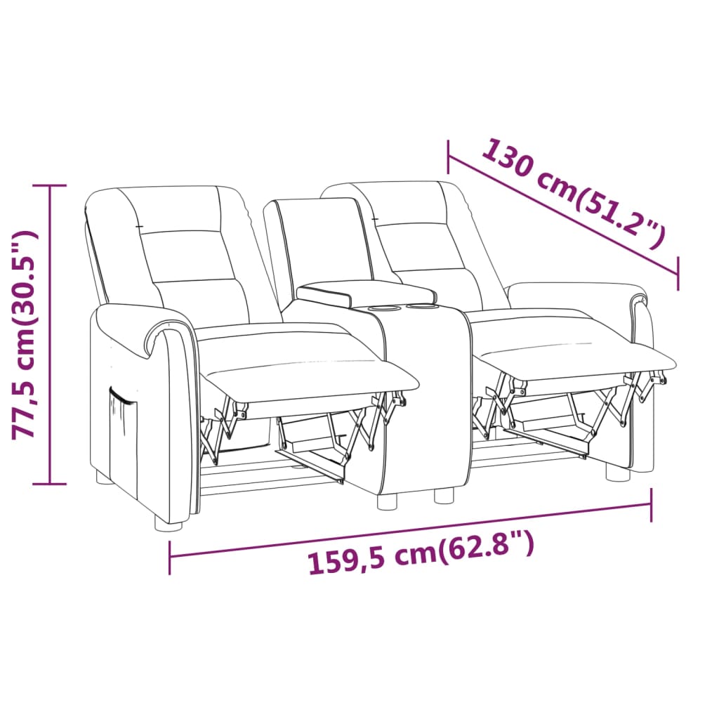 Fotoliu de masaj rabatabil cu 2 locuri/suport pahare, negru