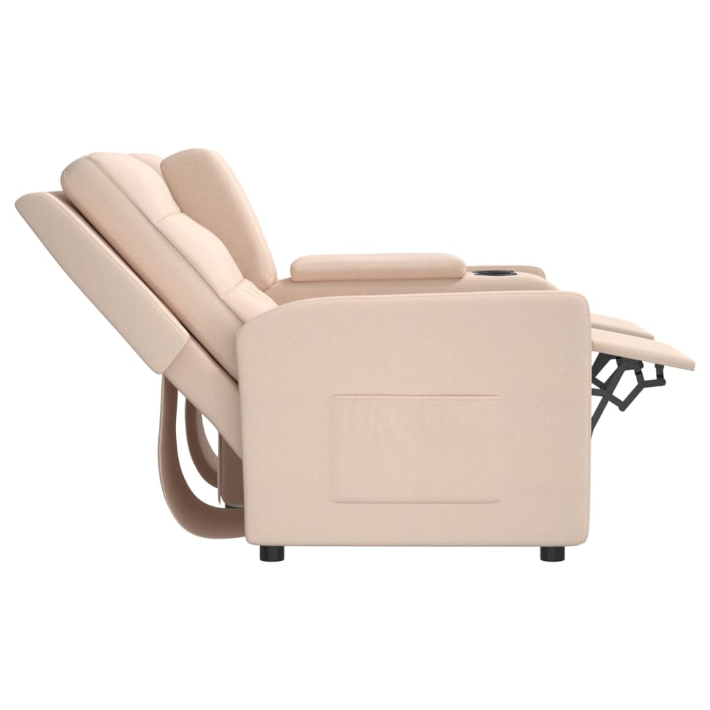 Fotoliu rabatabil cu 2 locuri/suport pahare, crem, textil