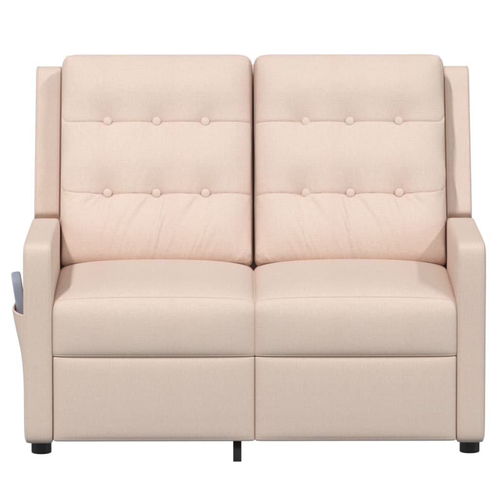 vidaXL Sillón reclinable de masaje de 2 plazas tela crema