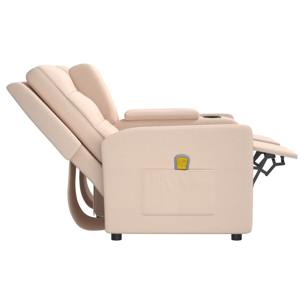 krémszínű kétszemélyes dönthető masszázsfotel pohártartóval