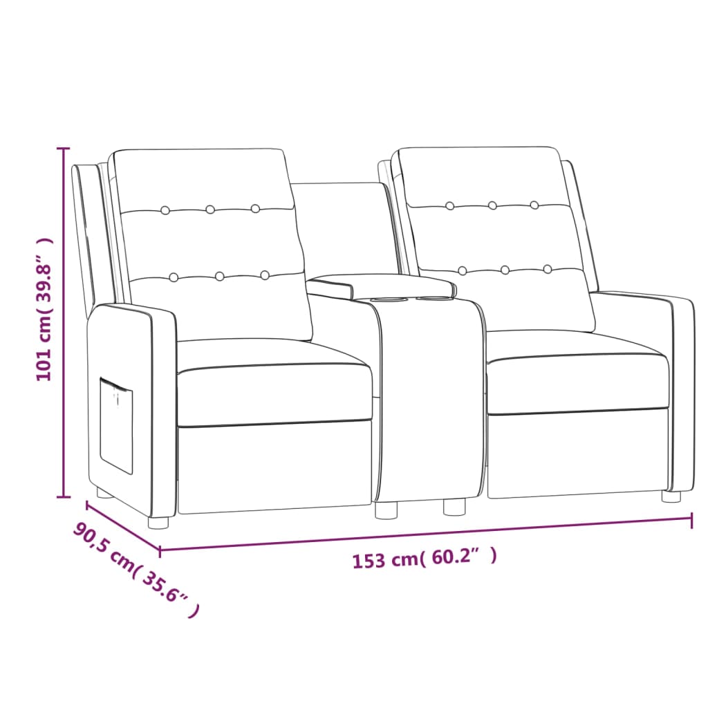 krémszínű kétszemélyes dönthető masszázsfotel pohártartóval