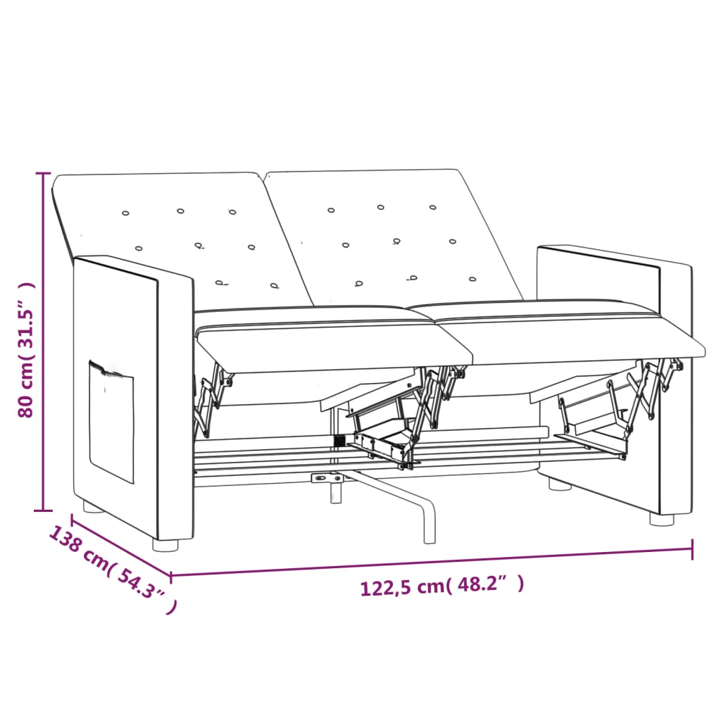 Fotoliu rabatabil cu 2 locuri, gri deschis, material textil