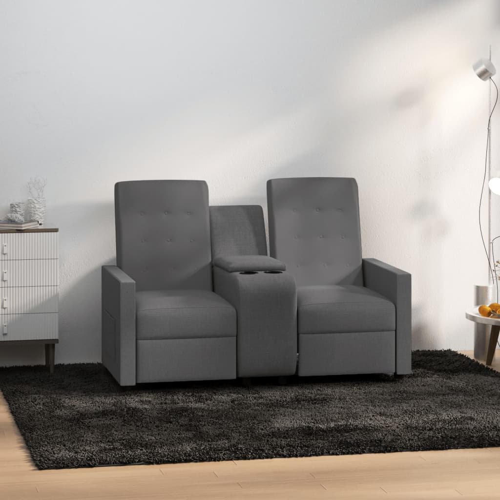 Fotoliu rabatabil 2 locuri/suport pahare, gri deschis, textil