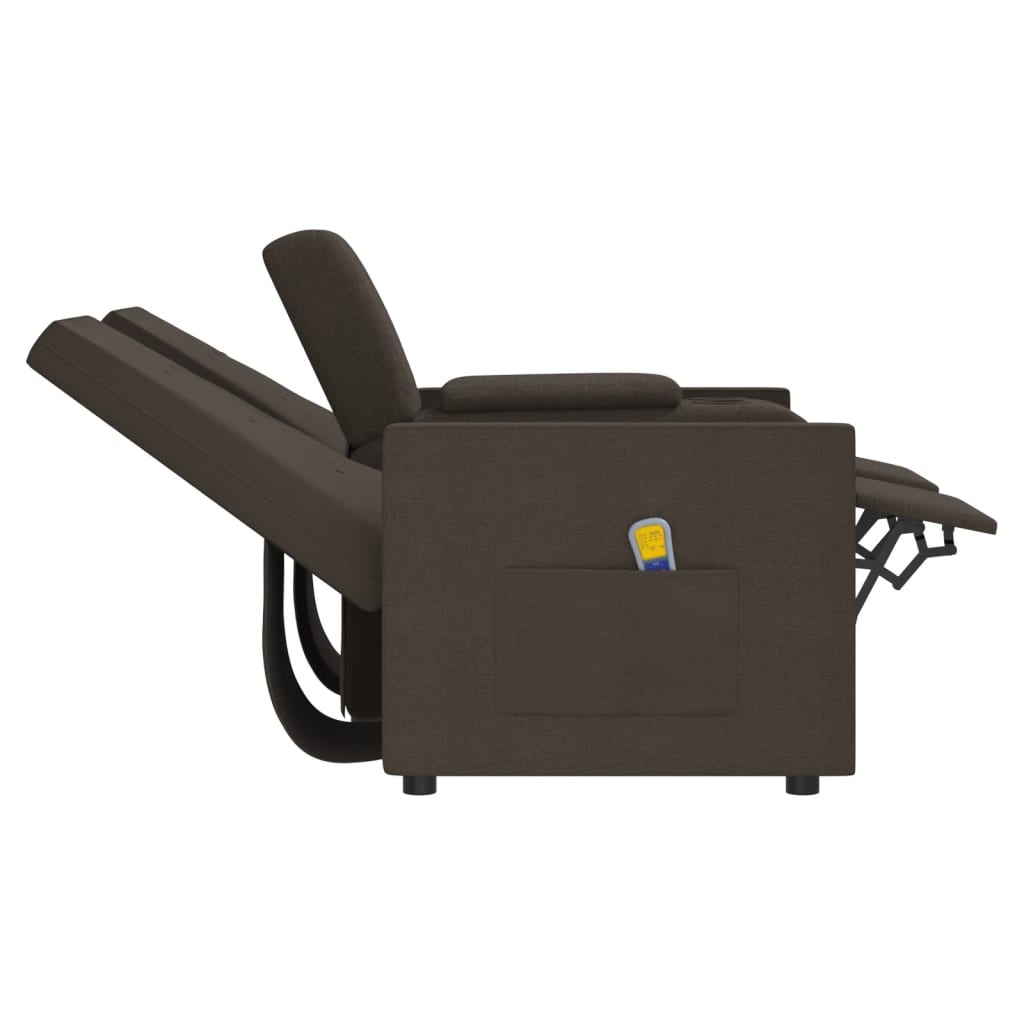 2-местен масажен реклайнер с поставка за чаша, кафяв
