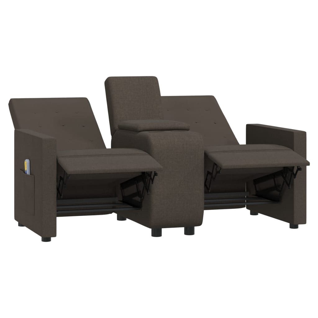 2-местен масажен реклайнер с поставка за чаша, кафяв