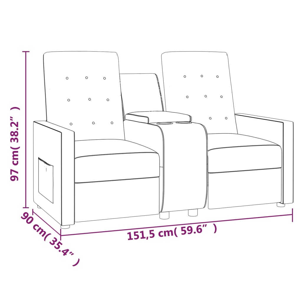 krémszínű kétszemélyes dönthető masszázsfotel pohártartóval