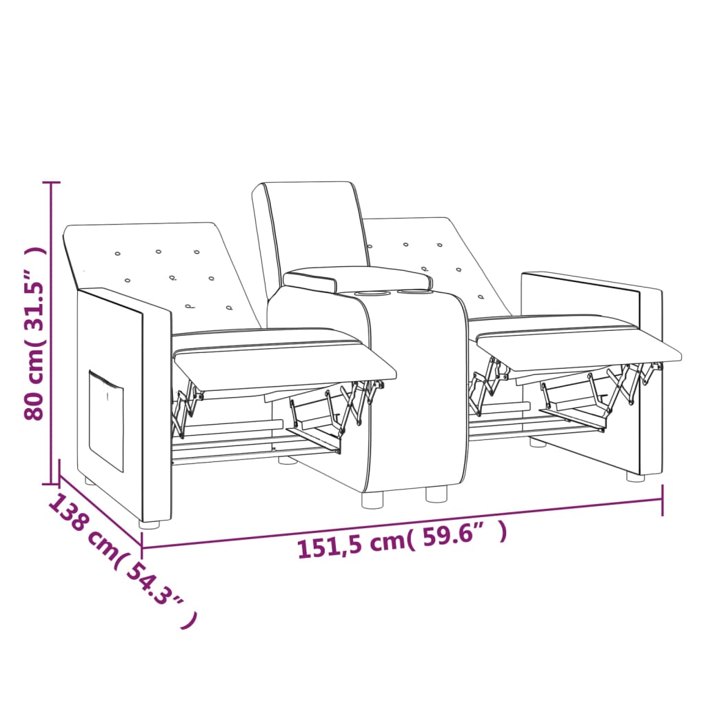 krémszínű kétszemélyes dönthető masszázsfotel pohártartóval
