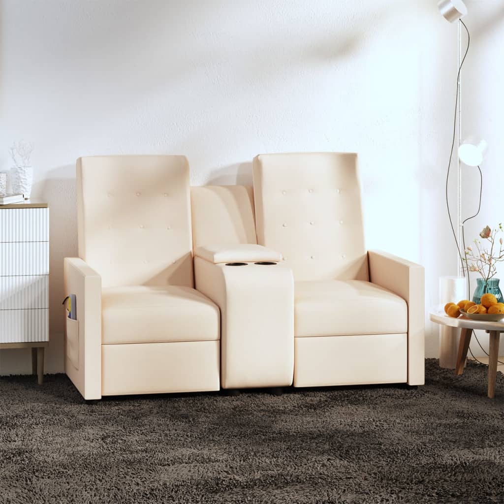 krémszínű kétszemélyes dönthető masszázsfotel pohártartóval