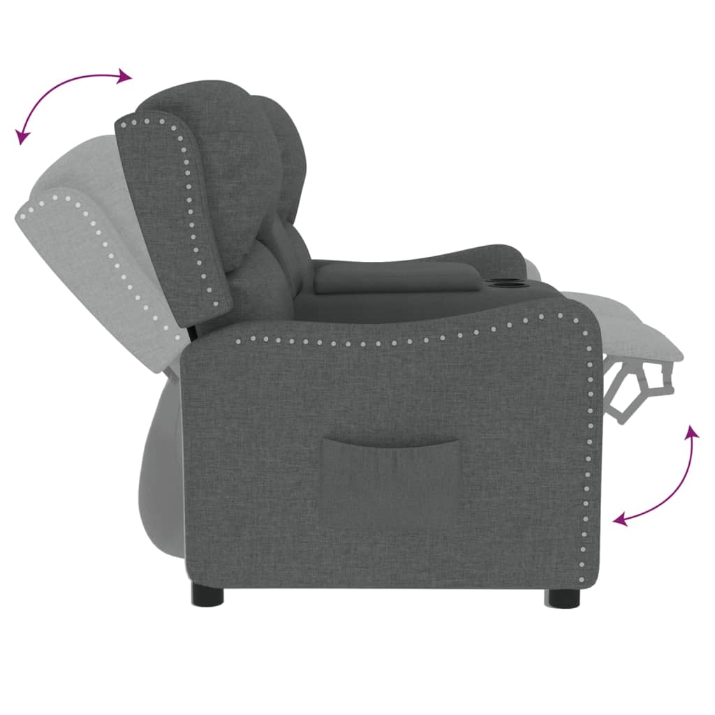 Fotoliu rabatabil 2 locuri/suport pahare, gri deschis, textil