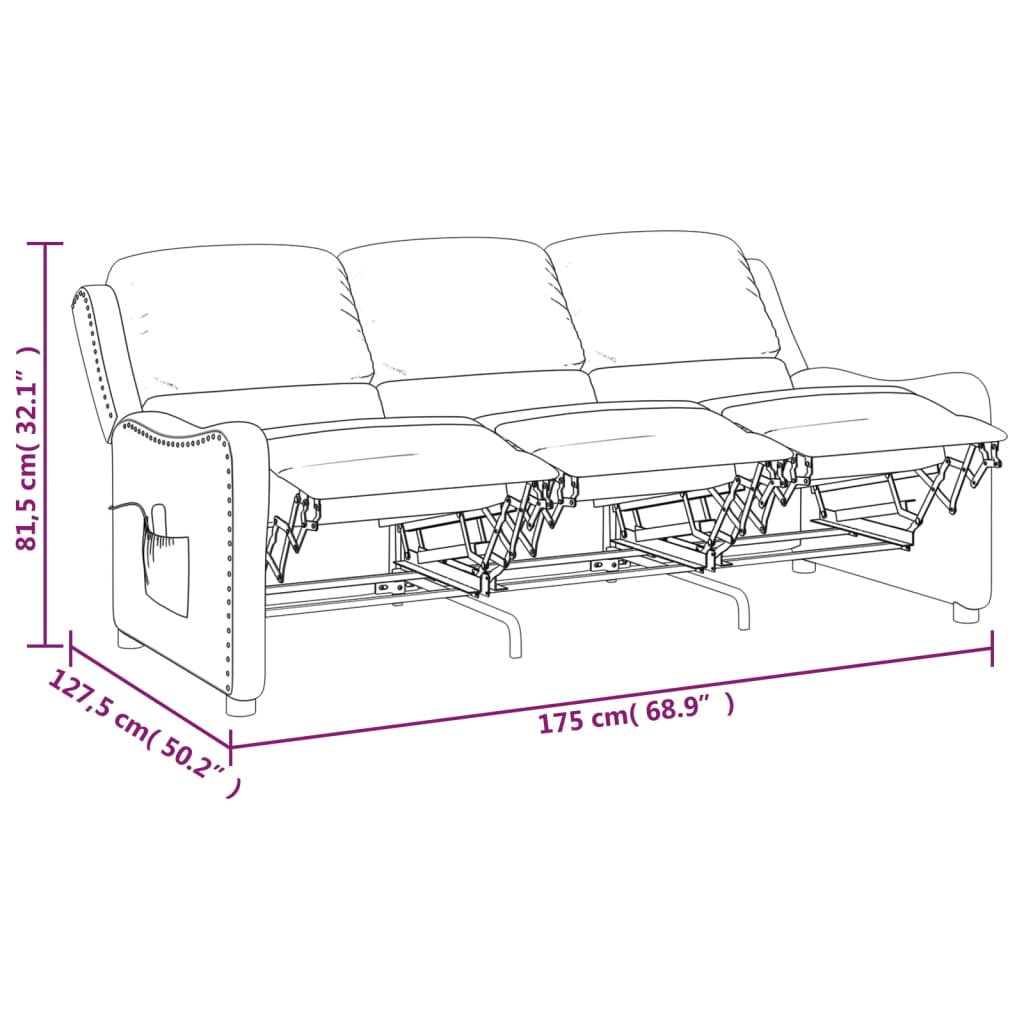 Fotoliu de masaj rabatabil cu 3 locuri, gri deschis, textil