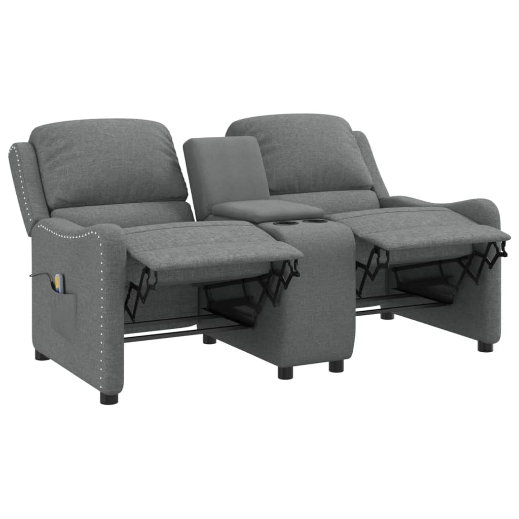 Fotoliu rabatabil masaj 2 loc/suport pahar, gri deschis, textil