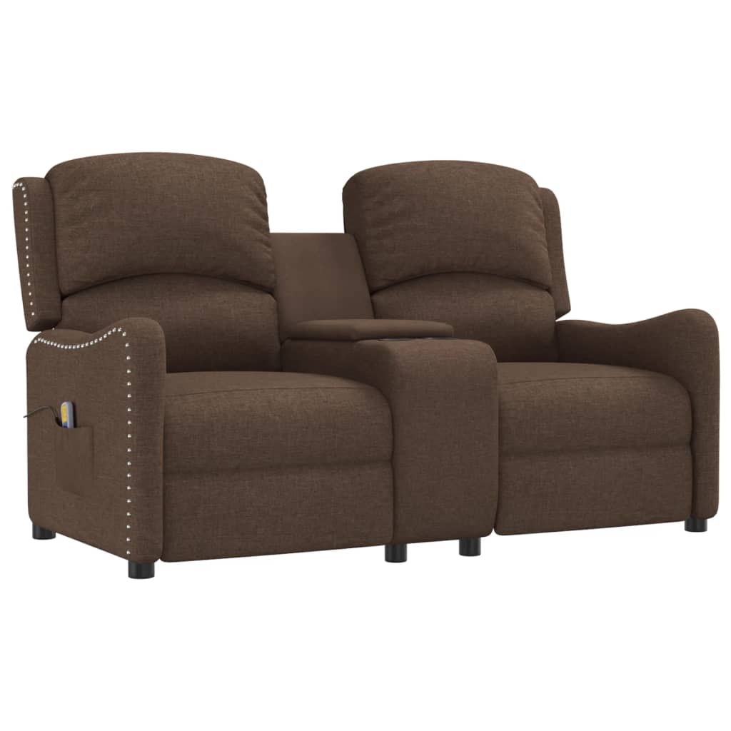 barna szövet kétszemélyes dönthető masszázsfotel pohártartóval