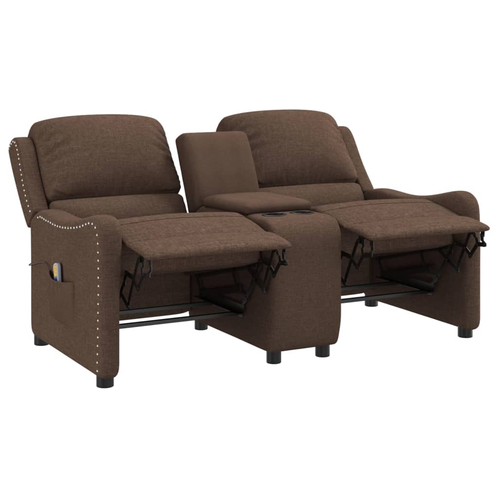 barna szövet kétszemélyes dönthető masszázsfotel pohártartóval