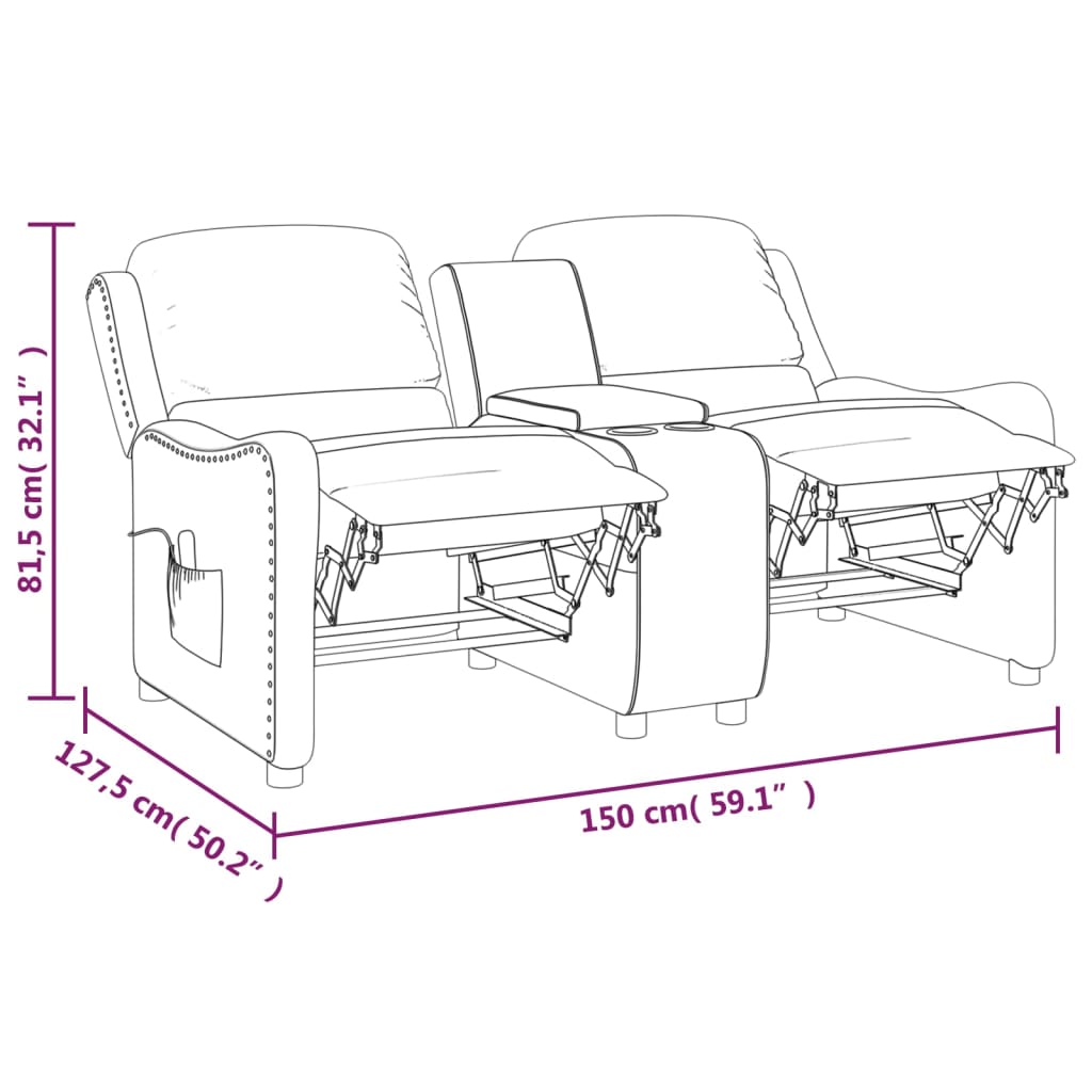 barna szövet kétszemélyes dönthető masszázsfotel pohártartóval