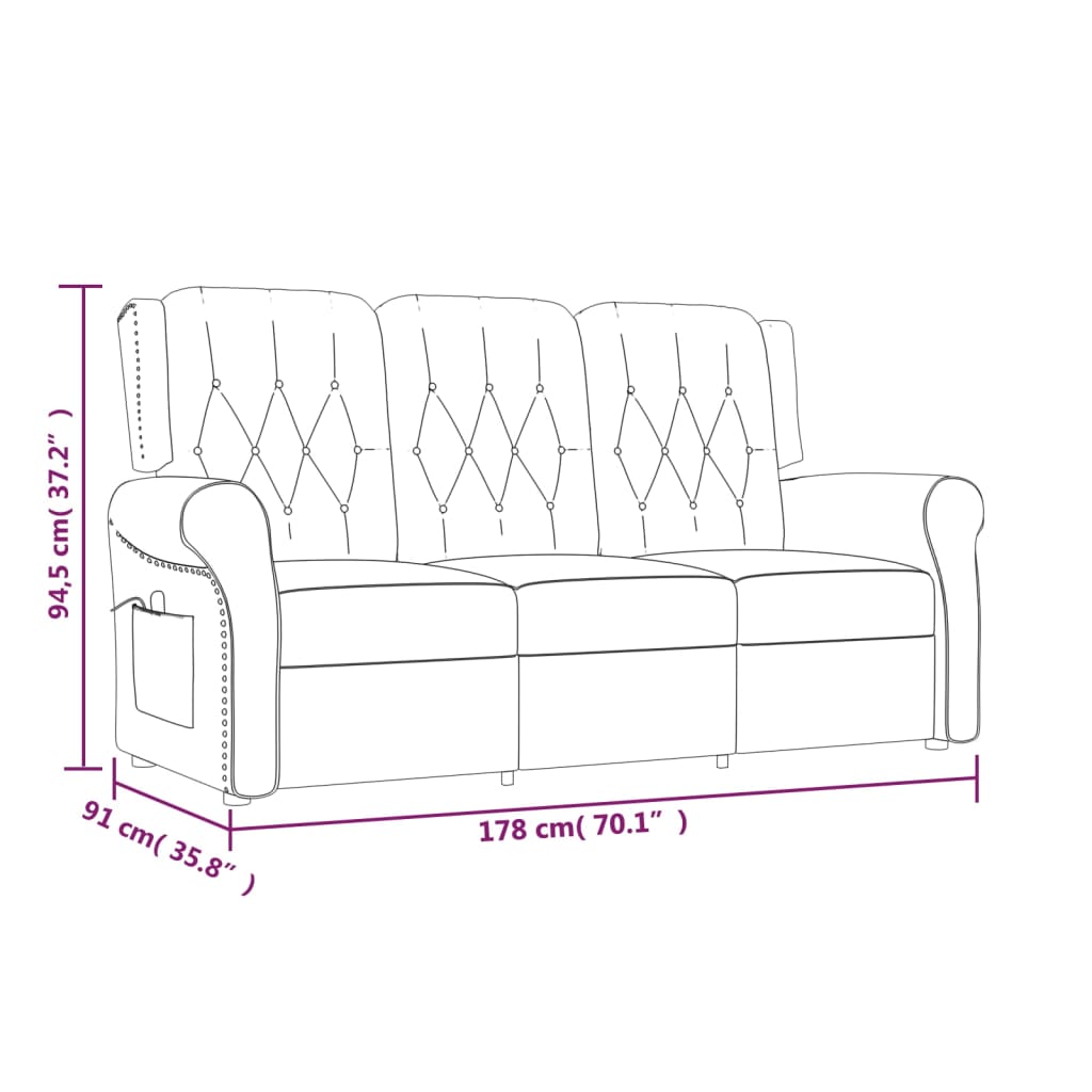 Fotoliu de masaj rabatabil, 3 locuri, maro, piele eco lucioasă