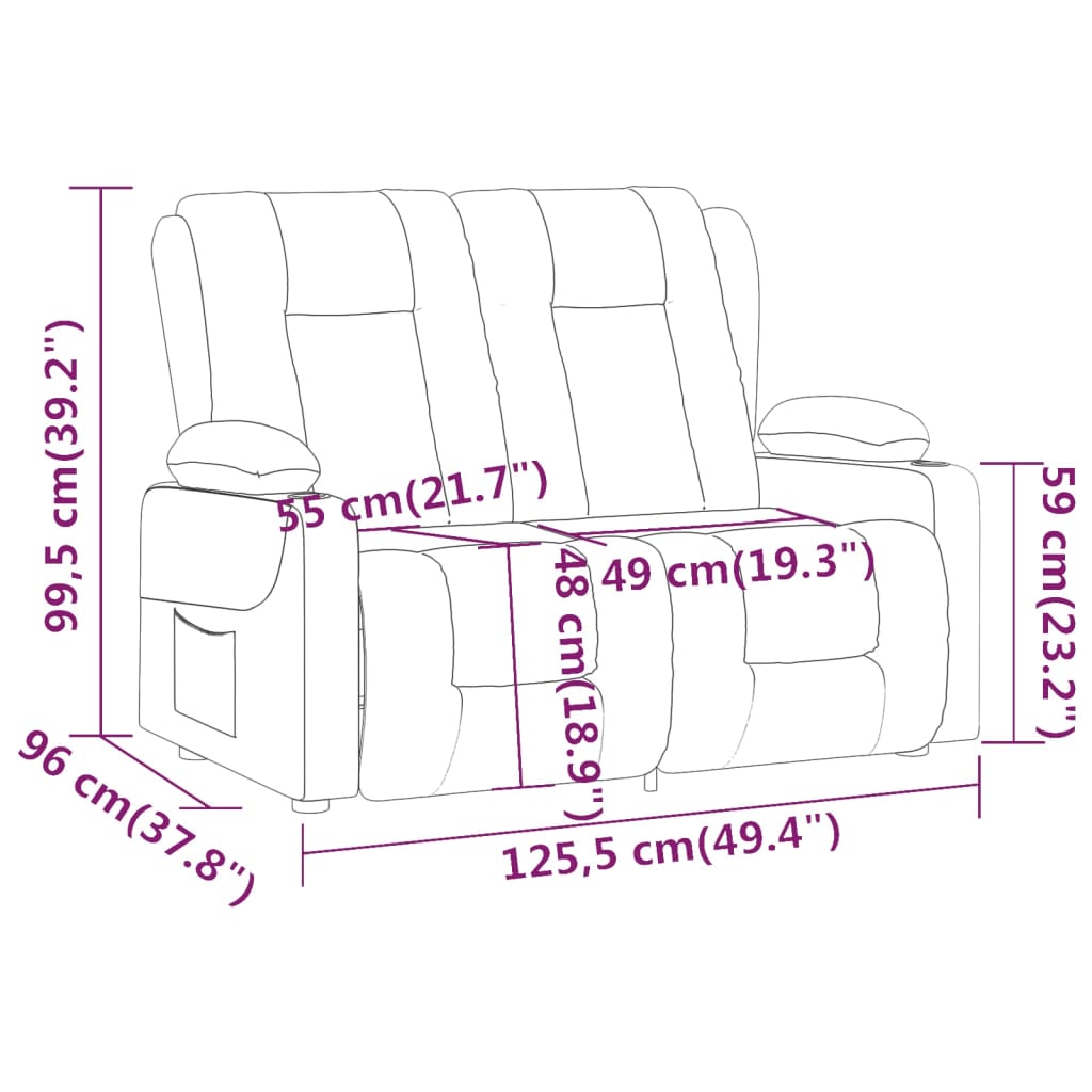 2-местен реклайнер с поставки за чаши, виненочервен, текстил