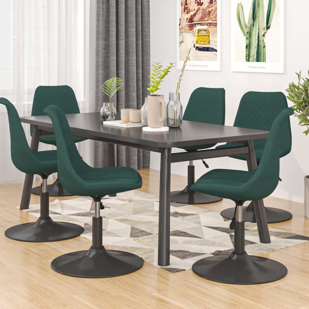 vidaXL Otočné jídelní židle 6 ks tmavě zelené samet
