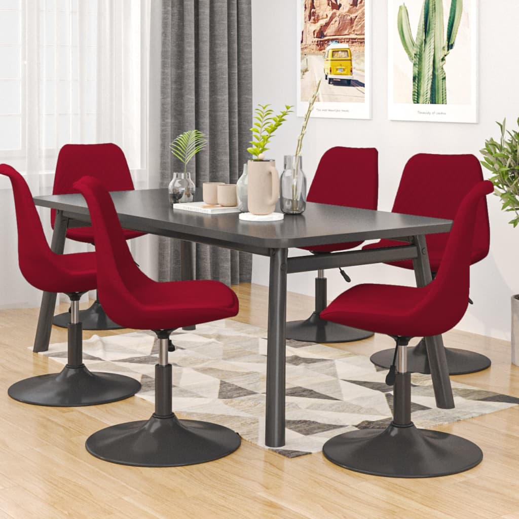Chaises pivotantes salle à manger 6 pcs Rouge Velours